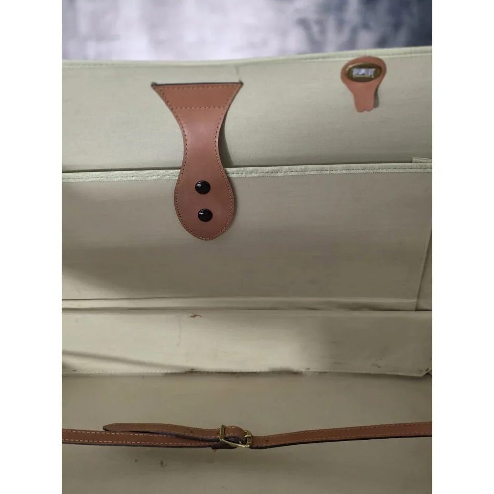 Vintage Brooks Brothers Tan Leather Suitcase Carry-On Travel Case Hard Shell